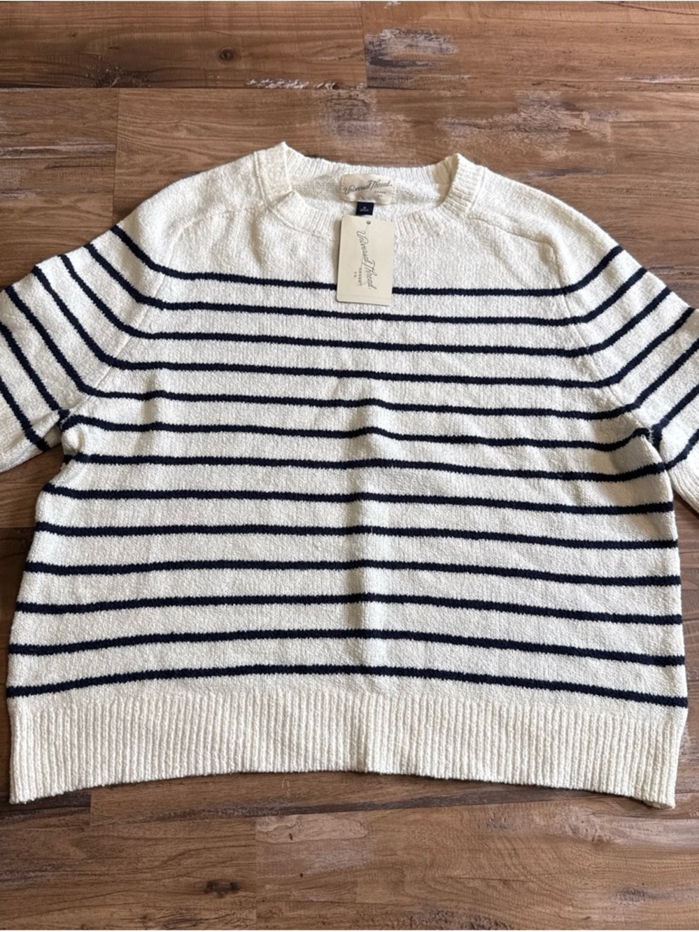 Striped Cream and Navy Women’s Sweater - Casual Crewneck